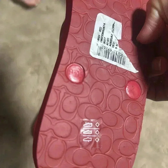 Coach red floral flips flops. Size 9-10 Silver embellishment on strap. - Picture 9 of 9